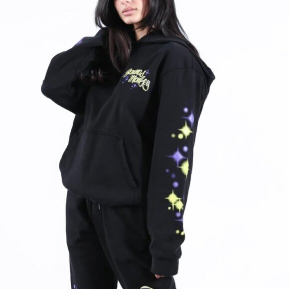 Bananas Monkey Pullover Hoodie Unisex Small Black Airbrush Graphic Streetwear - Picture 3 of 8